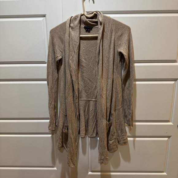 Theory Cardigan Sweater Womens Petite Small Beige Open Front Lightweight Drape - Picture 1 of 8